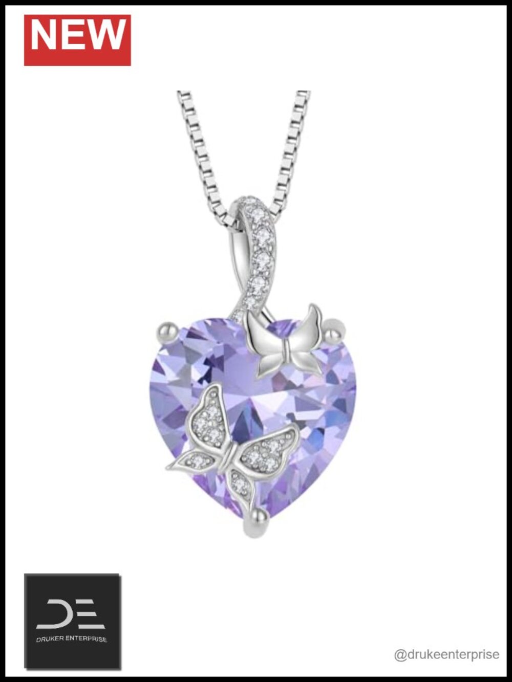 925 Sterling Silver Butterfly Birthstone Pendant Necklace
